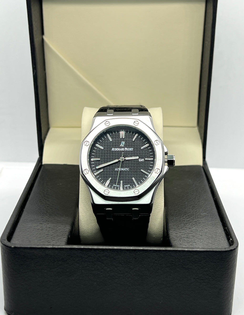 Audemars Piguet Royal Oak–Style Semiauto Watch — Black Dial | Stainless Steel | Water-Resistant