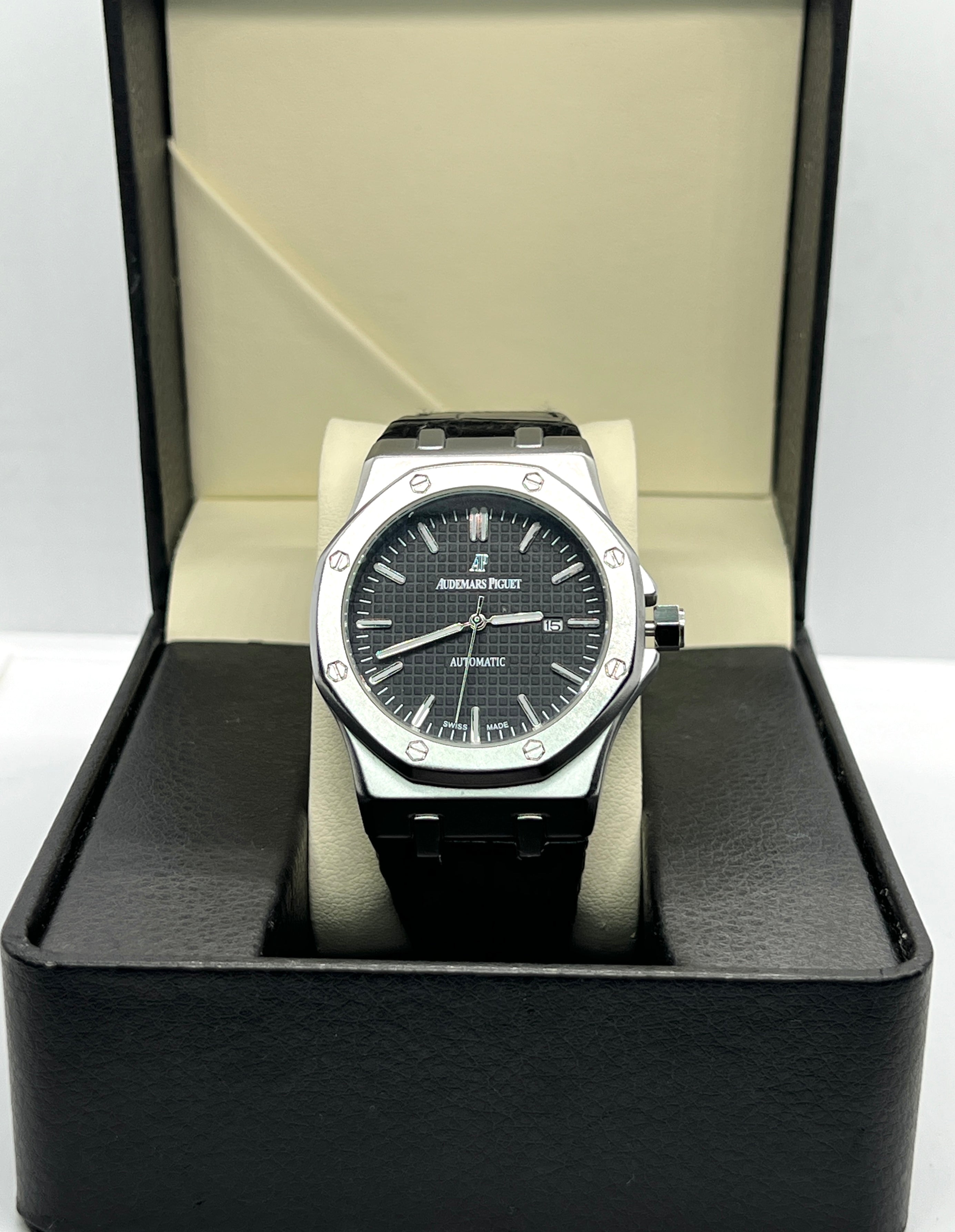 Audemars Piguet Royal Oak–Style Semiauto Watch — Black Dial | Stainless Steel | Water-Resistant