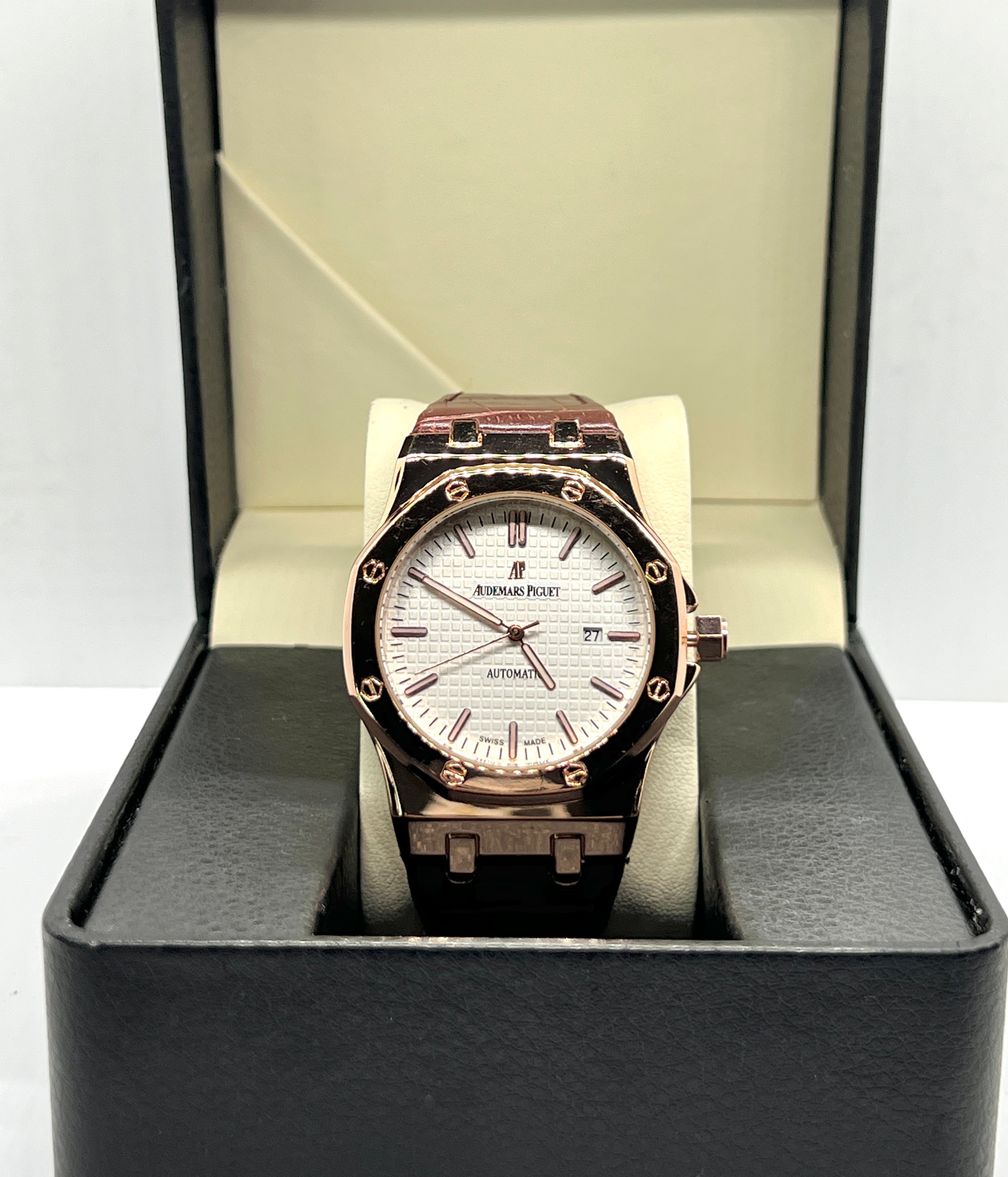 Audemars Piguet Royal Oak–Style SemiAuto Watch — Rose Gold | White Dial | Water-Resistant