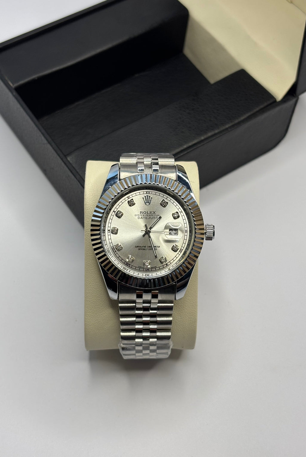 Rolex Datejust Style Stainless Steel Watch with Diamond Markers
