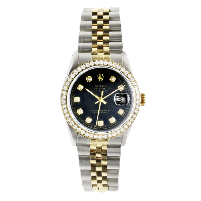 Rolex-Luxury Two-Tone Diamond Bezel Date Watch – Black Dial