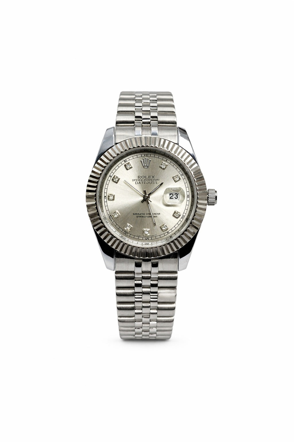 Rolex Datejust Style Stainless Steel Watch with Diamond Markers