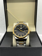 Success Way Two-Tone Stainless-Steel Luxury Watch – Black Textured Dial | Day-Date Display | Polished Bracelet