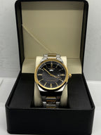 Success Way Two-Tone Stainless-Steel Luxury Watch – Black Textured Dial | Day-Date Display | Polished Bracelet