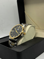 Success Way Two-Tone Stainless-Steel Luxury Watch – Black Textured Dial | Day-Date Display | Polished Bracelet