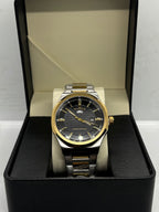 Success Way Two-Tone Stainless-Steel Luxury Watch – Black Textured Dial | Day-Date Display | Polished Bracelet