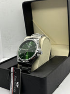 Success Way Stainless-Steel Classic Wristwatch – Green Arabic Dial | Day-Date Display | Elegant Polished Bracelet