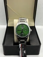 Success Way Stainless-Steel Classic Wristwatch – Green Arabic Dial | Day-Date Display | Elegant Polished Bracelet