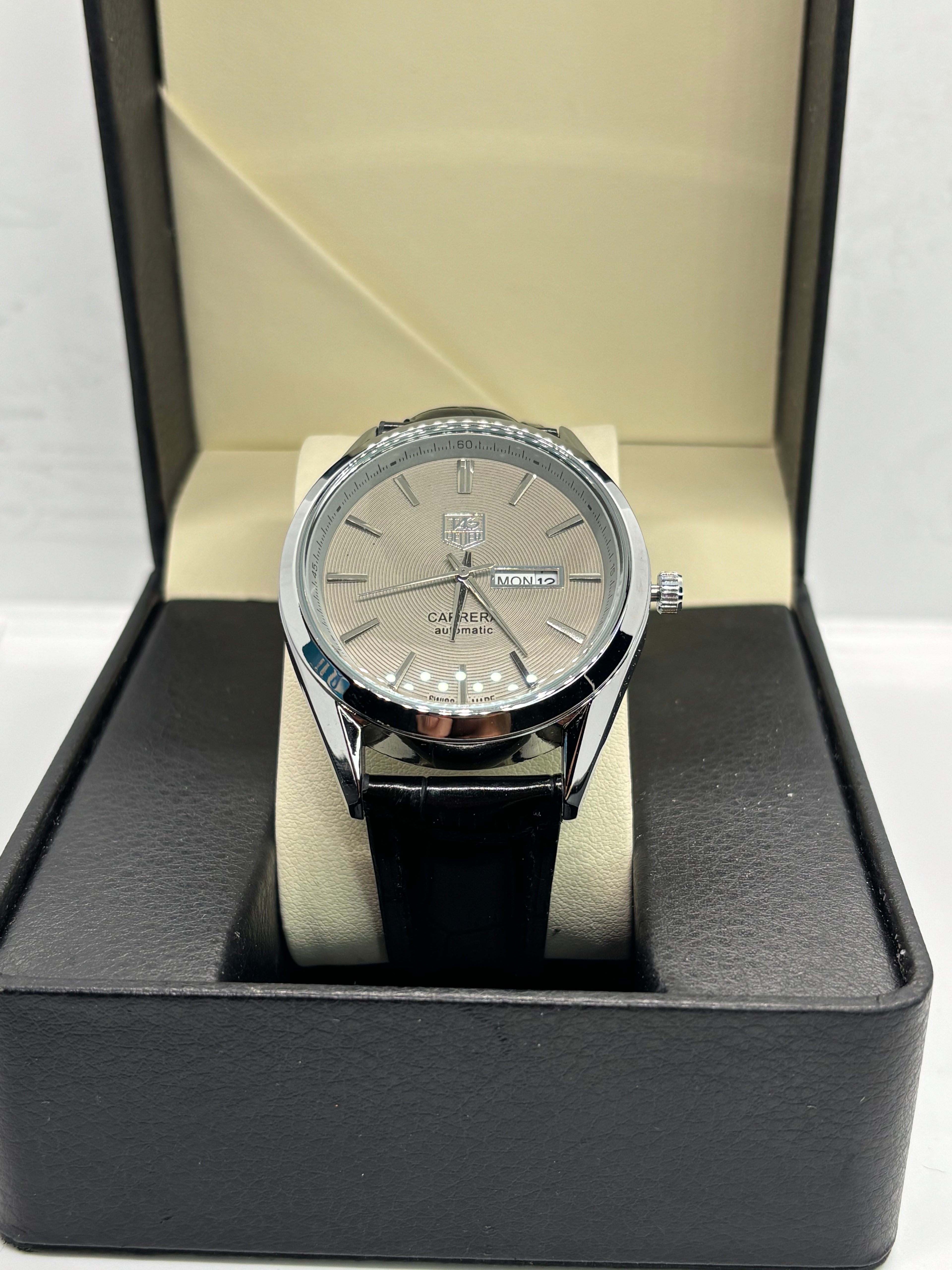 TAG Heuer Carrera – Silver Dial | Day-Date | Stainless Steel | Leather Strap